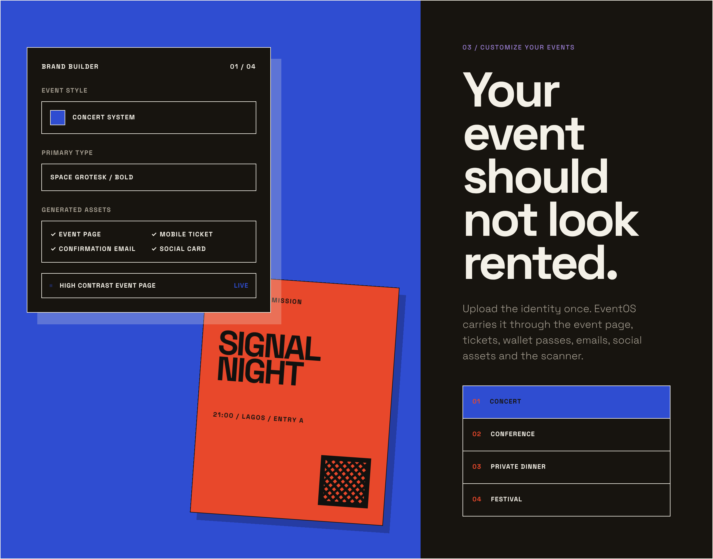 eventOS brand builder, concert: Signal Night