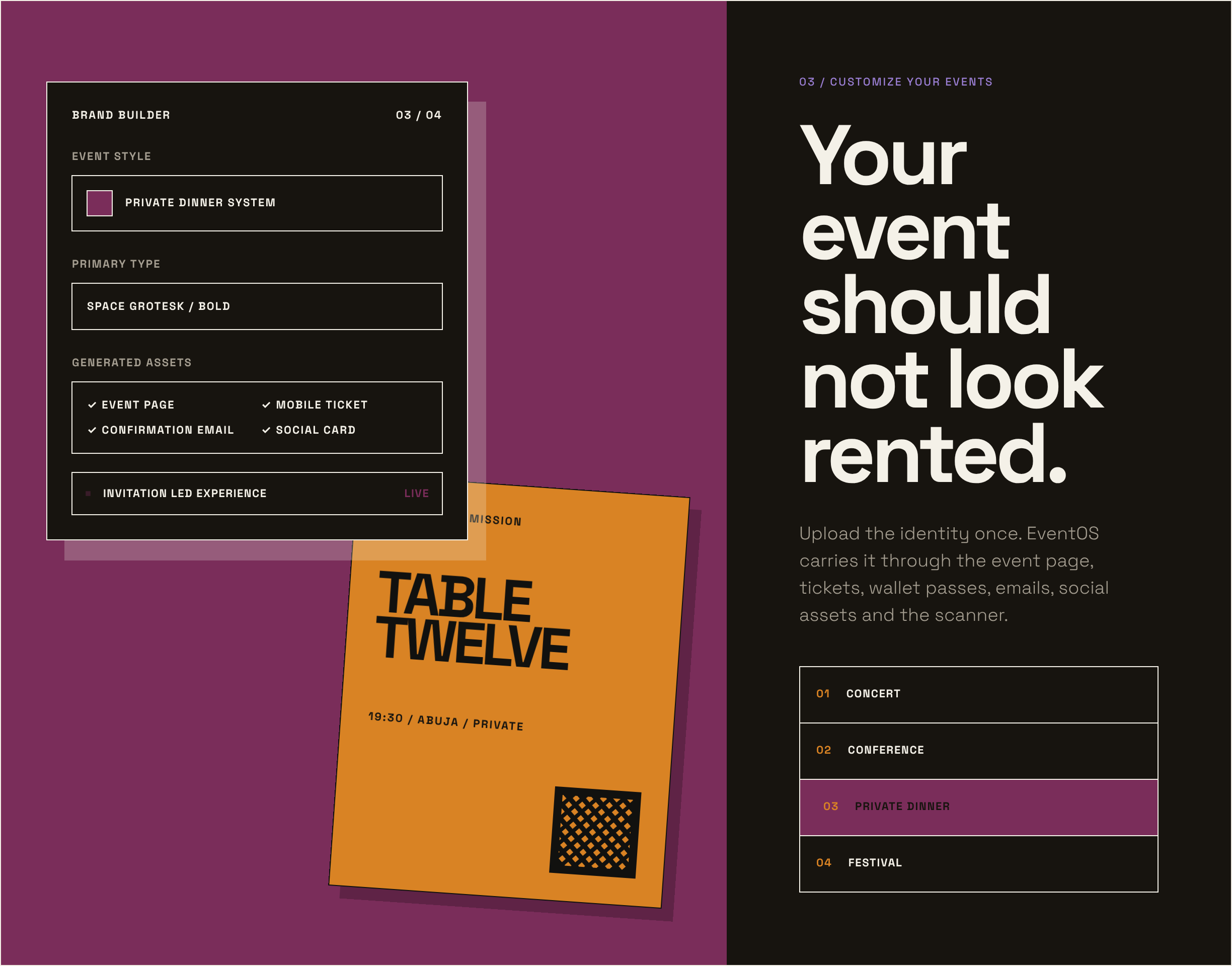 eventOS brand builder, private dinner: Table Twelve