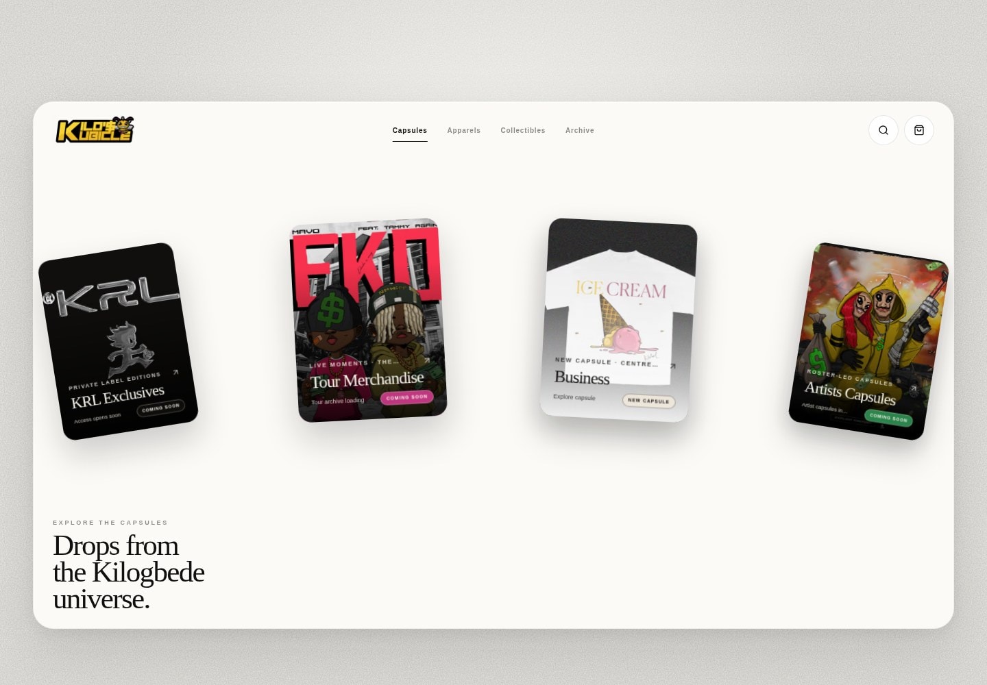 Kilo’s Kubicle capsule collection interface