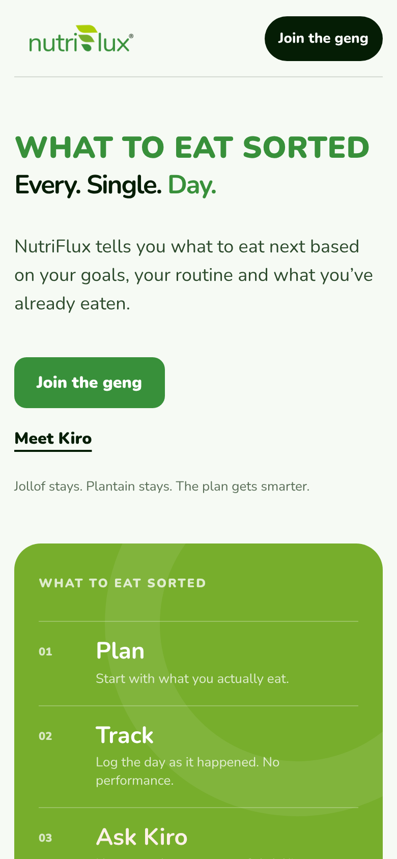 Nutriflux website on mobile