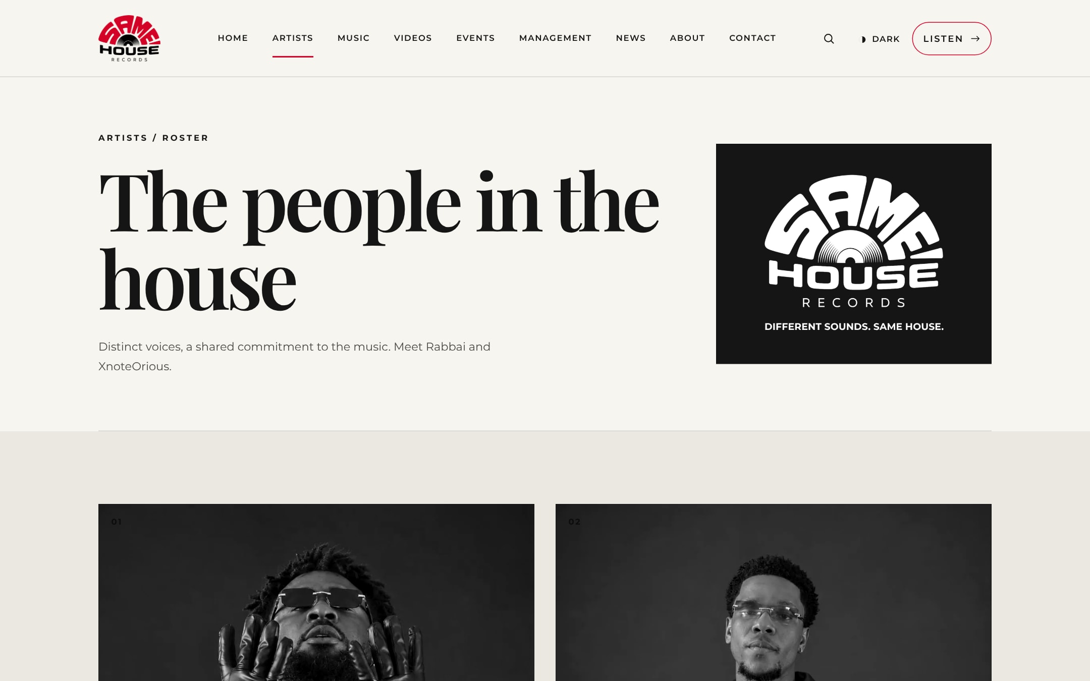 Same House Records website — the artist roster