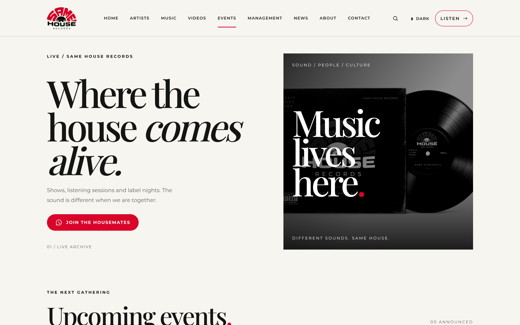 Same House Records website — events, where the house comes alive