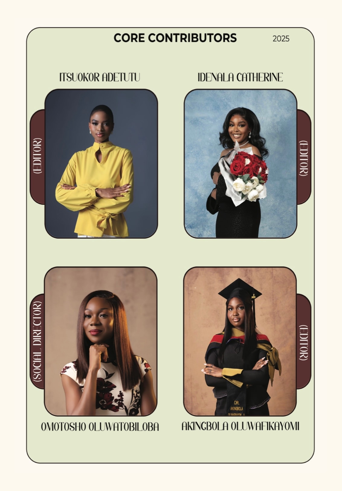 Eximius yearbook — Core Contributors: four editors’ portraits in arched frames