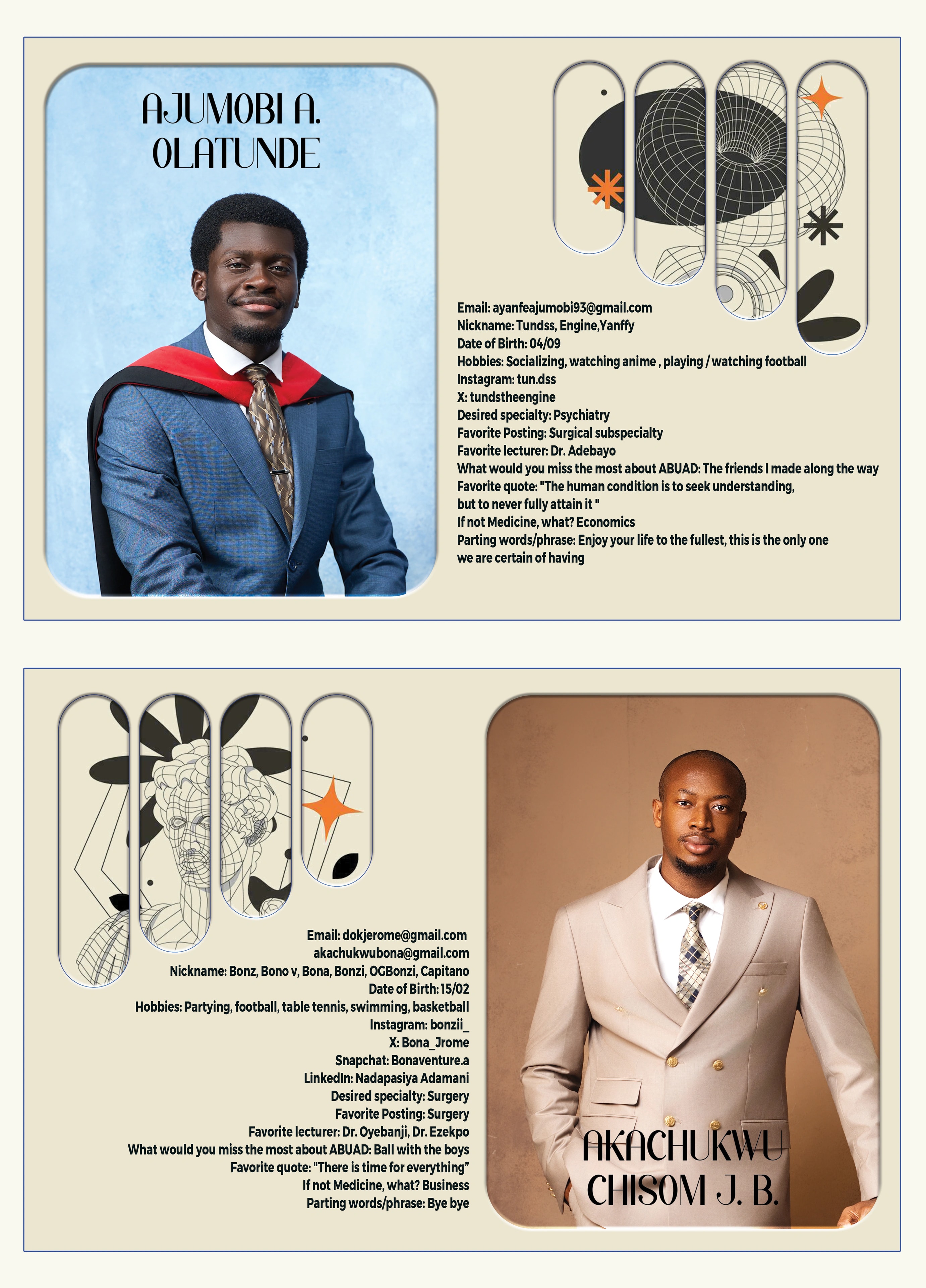 Eximius yearbook — profile pages: two more graduates’ portraits and profiles