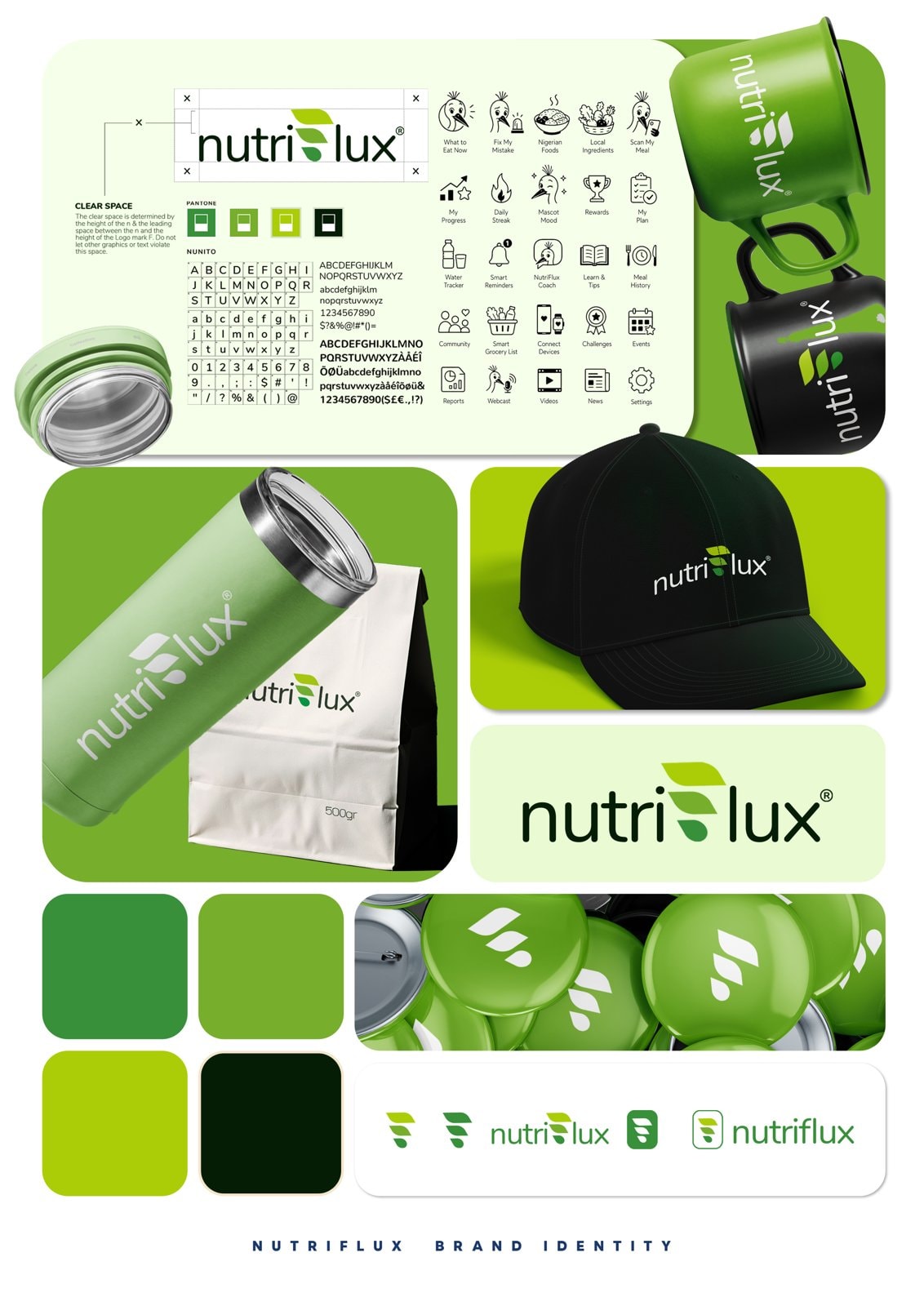 Nutriflux brand and product identity board