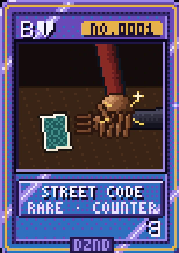 Street Code, a DZND PLAY card: rare · anodised titanium, No. 0001