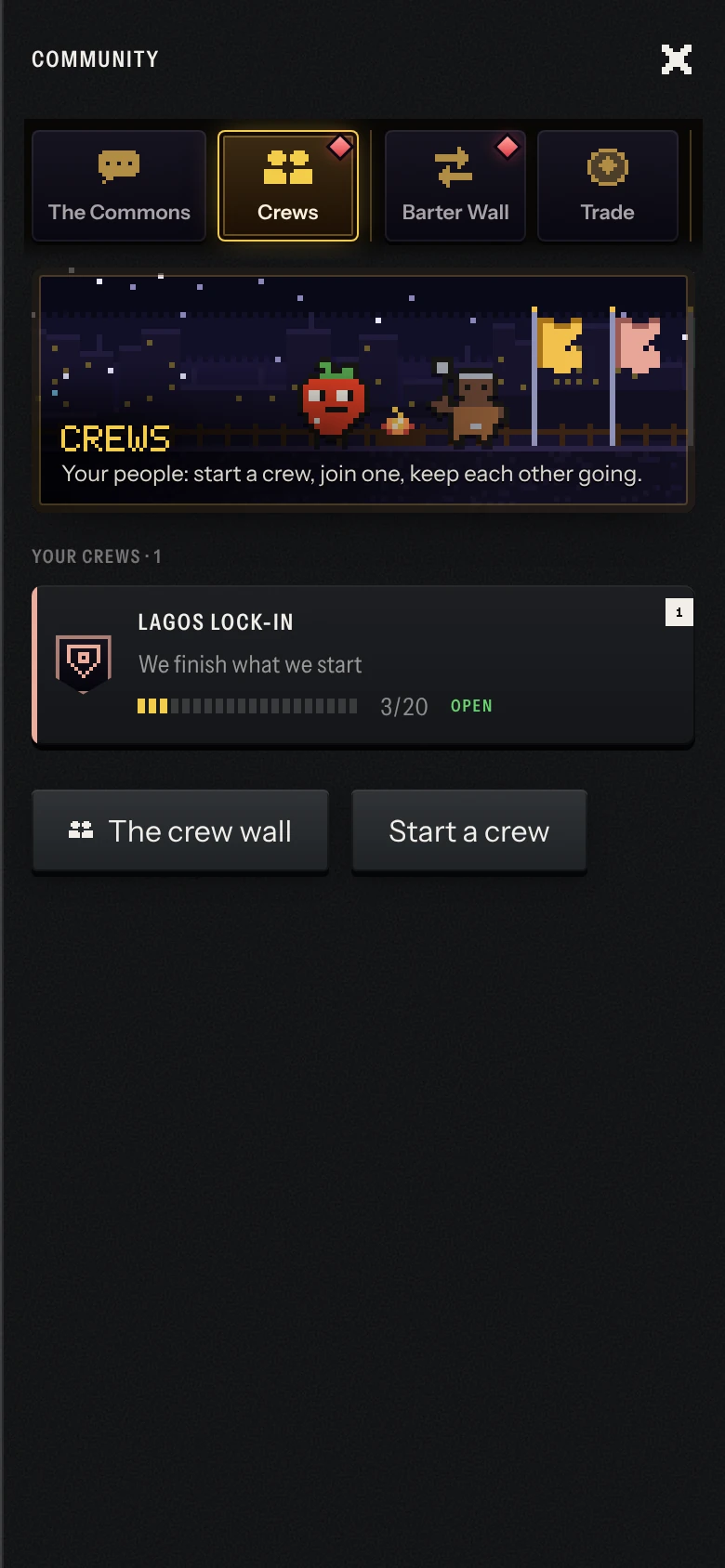 Crews: the yards and their banners, a crew with its motto and members