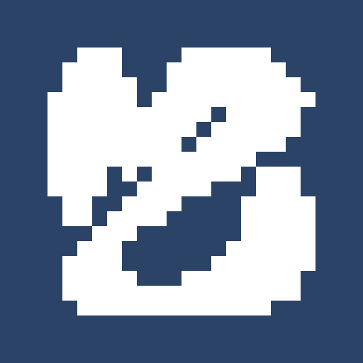 PLAY’s home-screen icon: the DZND monogram drawn in 8-bit, white on navy